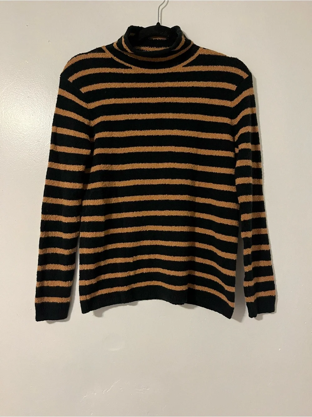 J. Crew Black and Tan Striped Turtleneck Sweater